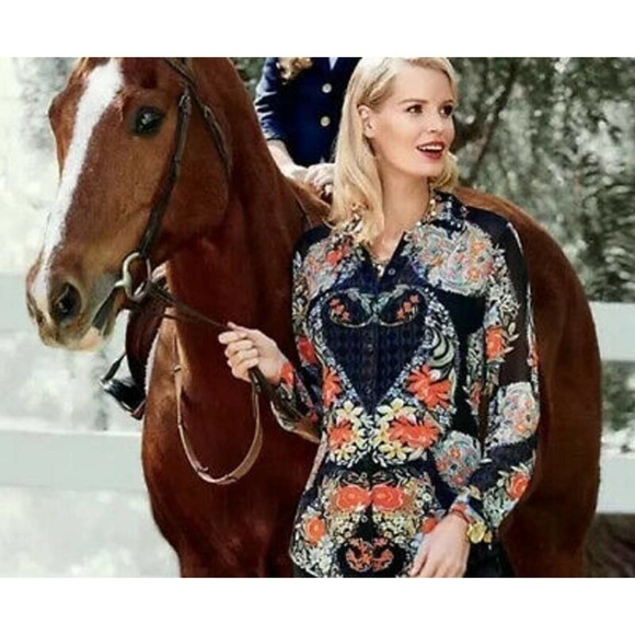 Cabi Blouse Size S Amour Semi Sheer Long Sleeve Button Down Floral Print Black - Picture 8 of 8